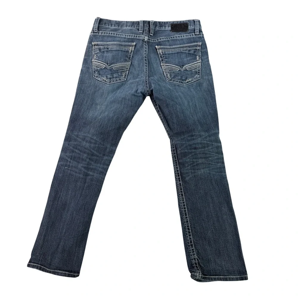 BKE Jake Straight Leg Jeans Mens‎ 34x28 Blue Dark Wash Stretch Denim Nice Fade